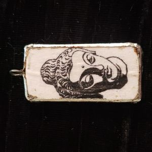 Vintage 90s Artist Repurposed Domino pendant. Asian Design.